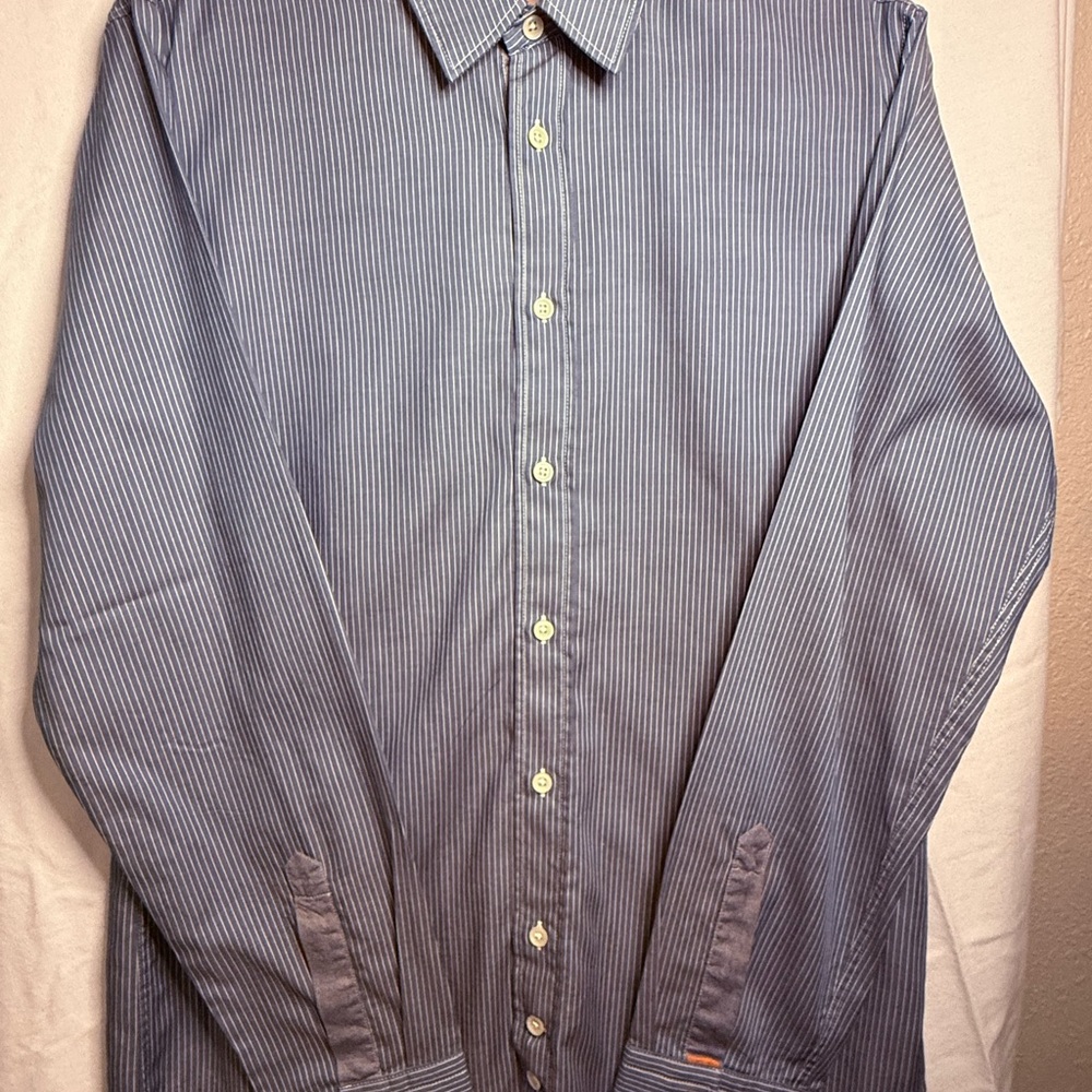 BOSS ORANGE Men's Navy Pinstripe Shirt